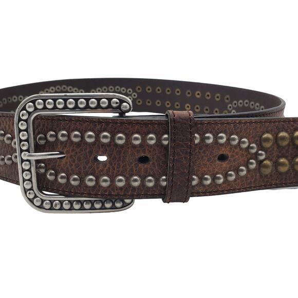 Ariat Brown Pebbled Leather Belt Gold & Silver Studded 30/75 Western Unisex - Picture 2 of 13